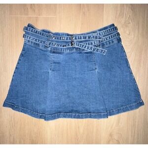 Y2K‎ Love Tree Denim Double Belted A-Line Mini Skirt